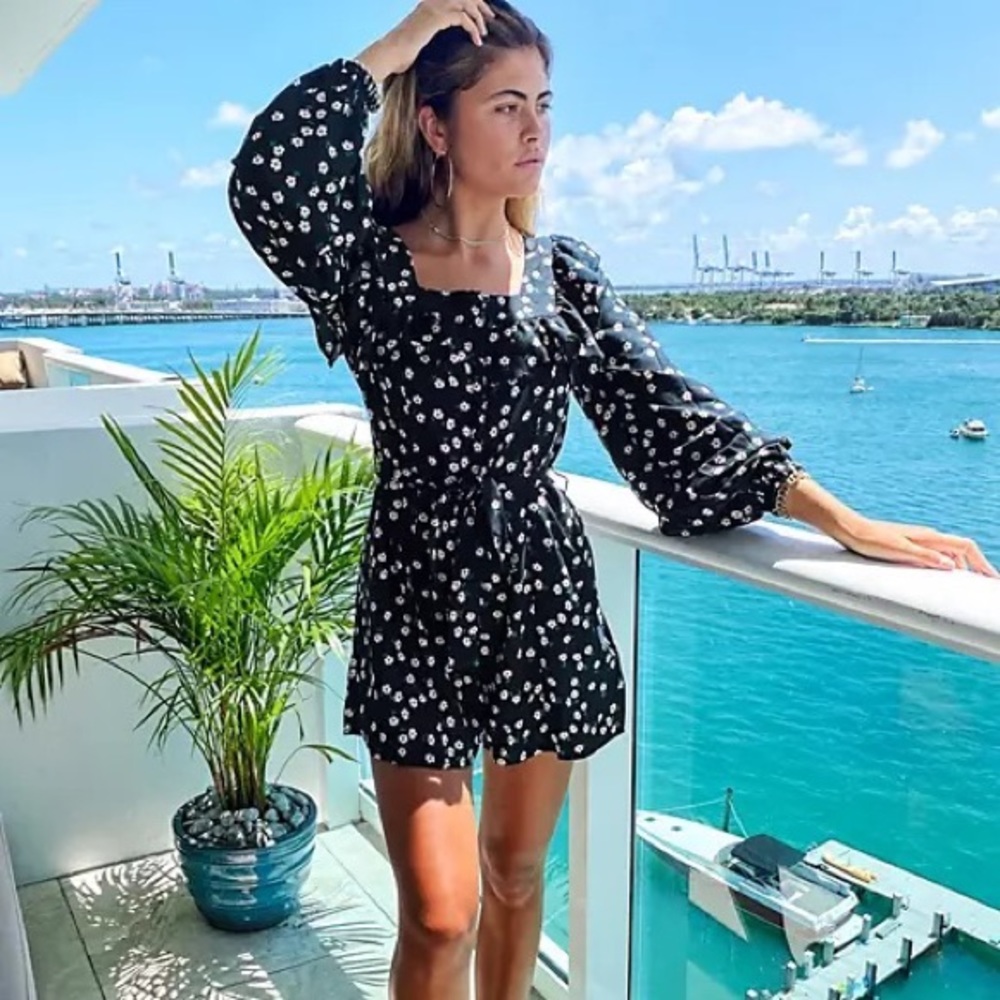 Topshop square neck romper with sunflowers